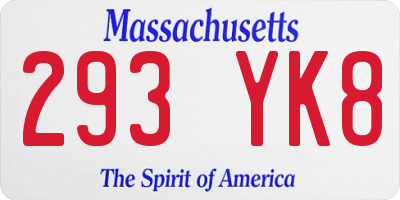 MA license plate 293YK8