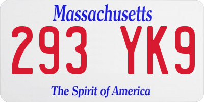 MA license plate 293YK9