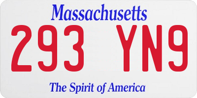 MA license plate 293YN9