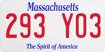 MA license plate 293YO3