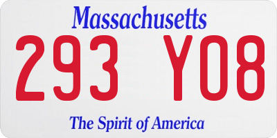 MA license plate 293YO8