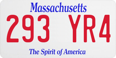 MA license plate 293YR4