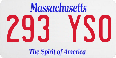 MA license plate 293YS0
