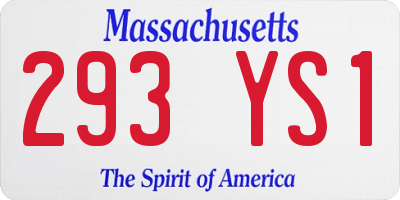 MA license plate 293YS1