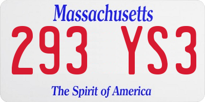 MA license plate 293YS3