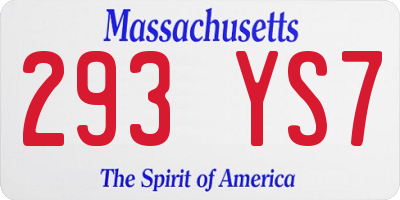 MA license plate 293YS7