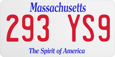 MA license plate 293YS9