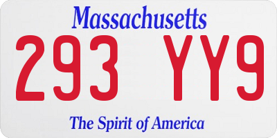 MA license plate 293YY9