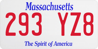 MA license plate 293YZ8