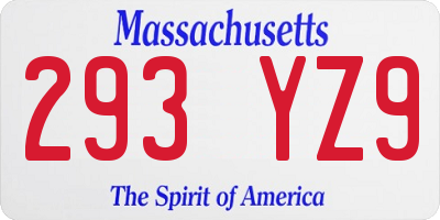 MA license plate 293YZ9
