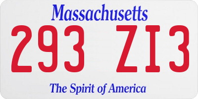 MA license plate 293ZI3