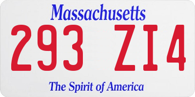 MA license plate 293ZI4