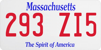 MA license plate 293ZI5