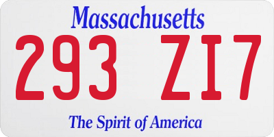 MA license plate 293ZI7