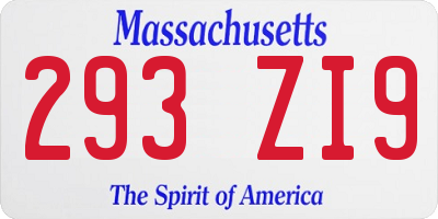 MA license plate 293ZI9
