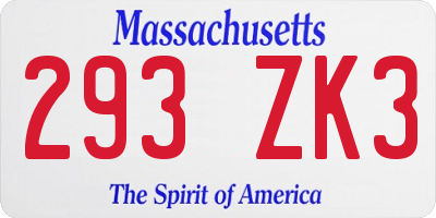 MA license plate 293ZK3