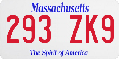 MA license plate 293ZK9