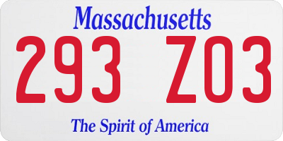 MA license plate 293ZO3