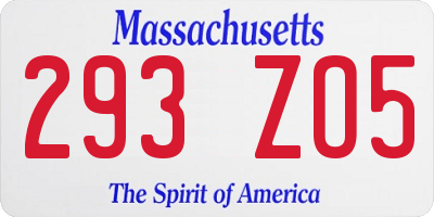 MA license plate 293ZO5