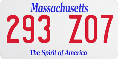 MA license plate 293ZO7
