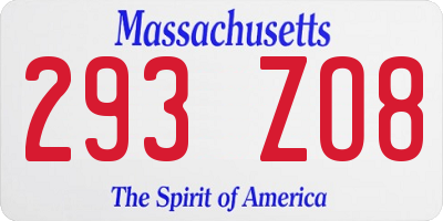 MA license plate 293ZO8