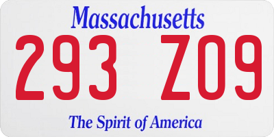 MA license plate 293ZO9