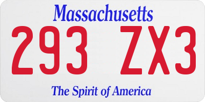 MA license plate 293ZX3