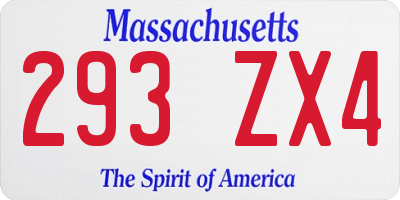 MA license plate 293ZX4