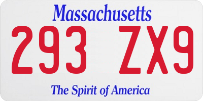 MA license plate 293ZX9