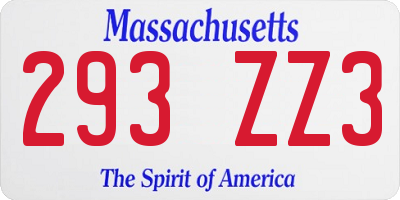 MA license plate 293ZZ3