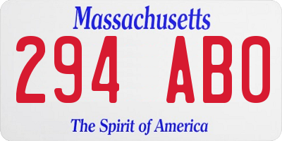 MA license plate 294AB0