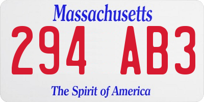 MA license plate 294AB3