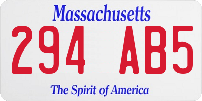 MA license plate 294AB5