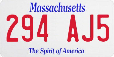 MA license plate 294AJ5