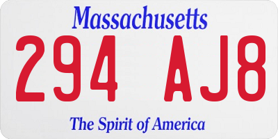 MA license plate 294AJ8