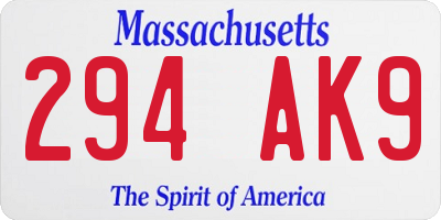 MA license plate 294AK9