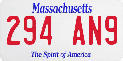 MA license plate 294AN9