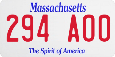 MA license plate 294AO0