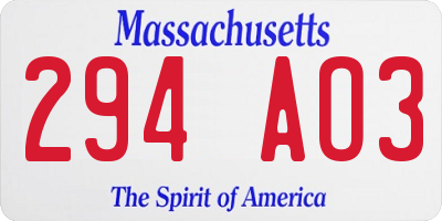 MA license plate 294AO3