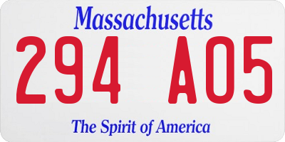 MA license plate 294AO5