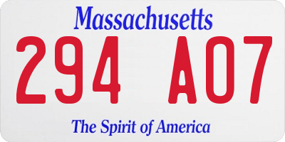MA license plate 294AO7