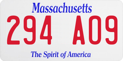 MA license plate 294AO9