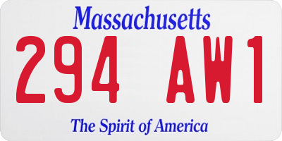 MA license plate 294AW1