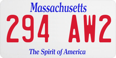 MA license plate 294AW2