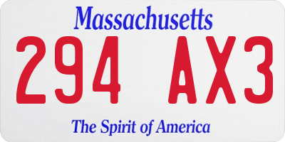 MA license plate 294AX3