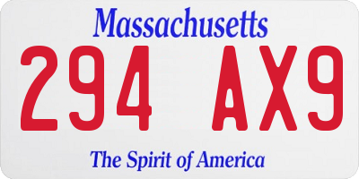 MA license plate 294AX9