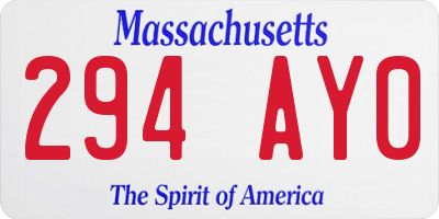 MA license plate 294AY0