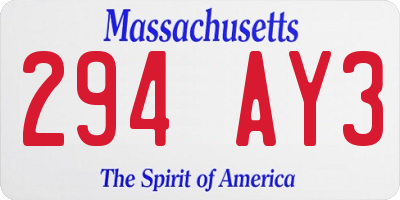 MA license plate 294AY3