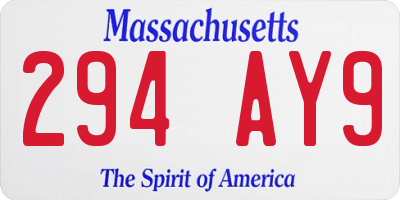 MA license plate 294AY9