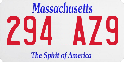 MA license plate 294AZ9